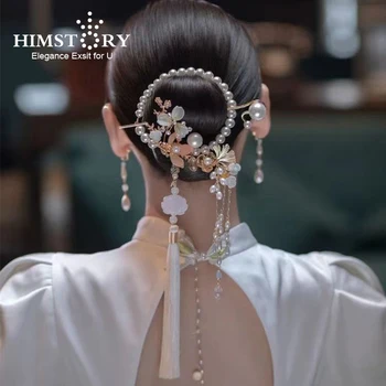 Himstory Nova Noiva Chinesa Hairsticks de Volta com um Aro de Borla Grampos de cabelo de Noiva e Acessórios para o Cabelo cristales para el cabello