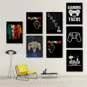 Pinturas em tela, Sala de Jogos Gamepad Resumo de Pôsteres e Impressões de Parede Imagens de Arte Gamer de Presente para os Meninos, Crianças, Decoração de quartos