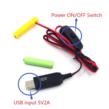 USB para 3V Poder (2X1.5V) Com o Interruptor LR6 AA Fictício Eliminador de Bateria Cabo de Férias, Luzes de LED,Brinquedos Elétricos,Walkmans,Rádios