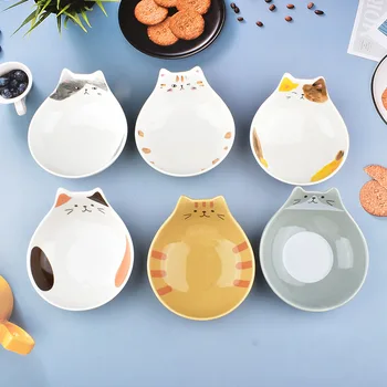 Desenho animado japonês de Cerâmica do Gato Rosto Tigela de Salada de Gato Forma Sobremesa Tigela de Arroz para Crianças, Mesa de Cozinha em Casa de Suprimentos Dinnerware