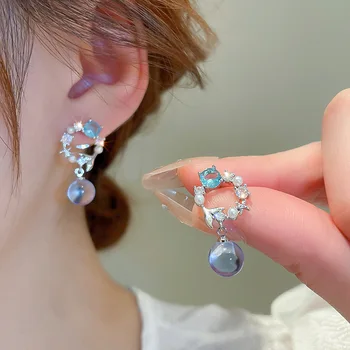 O Coreano Novo Designer De Zircônia Azul Sereia Bolhas De Brincos Para Mulheres, Moda Jóias Delicadas, Brincos Presentes