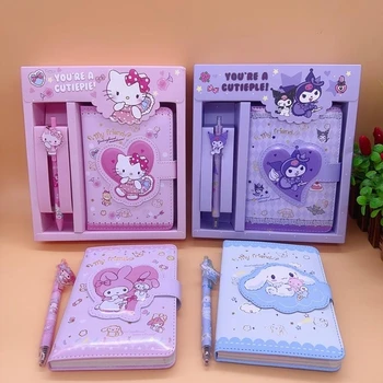 Novo Sanrio Caderno Caneta Gel De Caixa De Presente Conjunto Hello Kitty Cinnamoroll O Bloco De Notas Do Aluno Conjunto De Artigos De Papelaria Material Escolar Moça De Presente