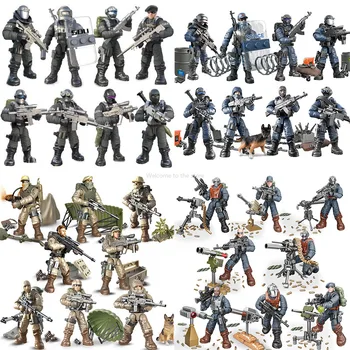 Montagem de pequenos modelos humanos com articulações móveis de simulação de figuras humanas blocos de construção soldados militares brinquedos de armas