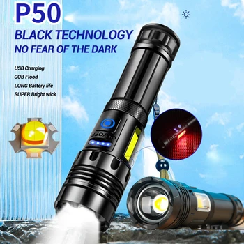 Super Brilhante XHP50 Potente Lanterna Led do Banco do Poder de Luz da Tocha Recarregável USB Acampamento Tático Lanterna com Lâmpada COB