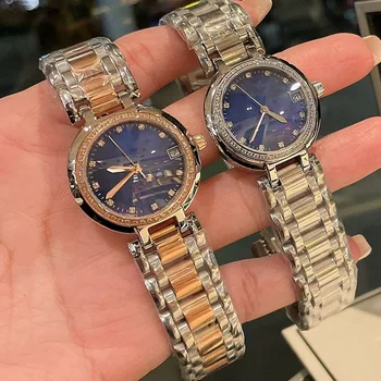 L-42 de Alta qualidade de mulheres rodada relógio com diamantes embutidos em caixa de aço e pulseira,simples e discreto para mostrar encantadora charme