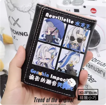 Anime Genshin Impacto Neuvillette Moda Carteiras de PU Bolsa de cartões de Moeda Hasp Saco de Dinheiro Cosplay Presente B014