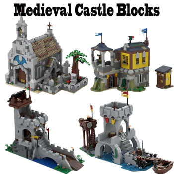Castelo Medieval de Série do Modelo de Construção de Blocos Militares, Igreja Torre da Ponte do Cavaleiro Dormitório de Armas do Exército MOC Tijolos Brinquedos Presentes