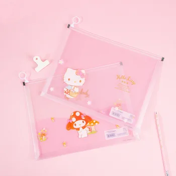 2pcs Sanrio Bolso Arquivo Anime Hello Kitty A4 Transparente Saco do Arquivo Escolar, material de Escritório caixa de Lápis de Saco de Armazenamento de artigos de Papelaria