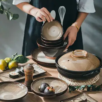 Japonês talheres de cerâmica, conchas tigela e vento criativo irregular restaurante de especialidades personalidade anômala prato placa de família