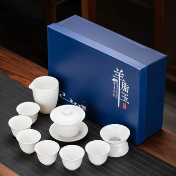 High-End Dehua de Jade Branca a Branca da Porcelana do Teaware Conjunto Adequado para Casa, Sala de estar, Escritório de Chá