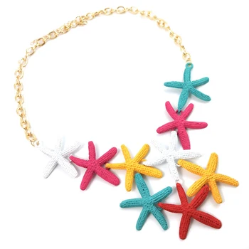 Estrela-do-mar Gargantilha Instrução Colar para Mulheres Metal Starfish Forma de Verão Colar com Strass Grande Colar Colar da Jóia