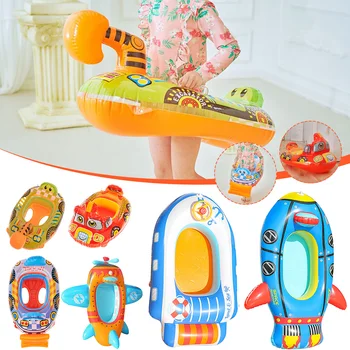 Inflável do Bebê do Barco Natação Anel de PVC de Barco, Nadar Anel de Assento Divertido resistente ao Rasgo Brinquedos de Água com a Roda de Steering para a Festa na Piscina do Brinquedo