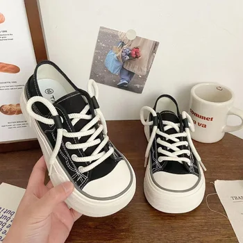 Sapatos para as Mulheres 2023 Rodada Toe cadarço de Espessura Inferior Lona de Calçados de Moda de Verão e antiderrapante Plano de Fundo Branco Pequeno Sapatos