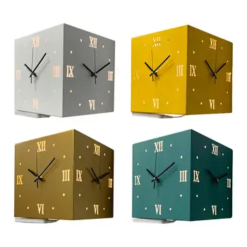 Dupla Face Cornet Relógio de Parede com Numerais Romanos Vintage Decorativos em Silêncio Relógio de Parede para Sala de estar sala de Aula em Casa Decoração