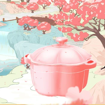 Cor-de-rosa da Cozinha Cerâmica Flor de Pêssego Sopa de Panela de Guisado Panela com Duas Orelhas Fogão de Indução Fogão a Gás Especial antiaderente Panelas