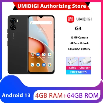 UMIDIGI G3, 4 Гб+64 ГБ, с 5,5-дюймовым дисплеем, четырёхъядерным процессором Helio A22, 5150 мАч, Android 13,4 G, OTG