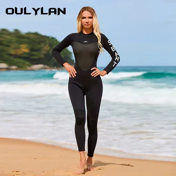 Oulylan Mulheres do Neopreno de 3MM Roupa de Volta Zíper de Manga Longa, Uma Peça de traje de Mergulho Senhoras de Surf, Natação, Snorkeling Desgaste
