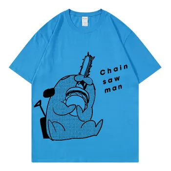 Anime Motosserra Homens de Algodão de Manga Curta Crewneck Solta Edição de T-Shirt de Alta Moda de Qualidade de Manga Curta Impresso T-Shirt masculina