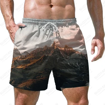 Verão nova shorts masculinos, Neve, Montanha de impressão 3D shorts masculinos, férias e estilo casual homens de shorts de tendência de moda shorts masculinos