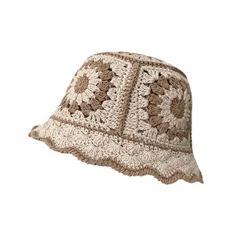 Crochê Chapéu de Balde para as Mulheres de Malha feitos à mão Dobrável Disquete Praia de Chapéu de Moda Bonito Confortável e Casual