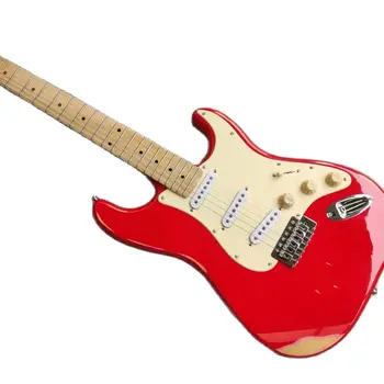Vintage Vermelho ST guitarra Elétrica, Maple Escala, SSS Captador Vintage Amarelo Guarda, que pode ser personalizado em lote e propo