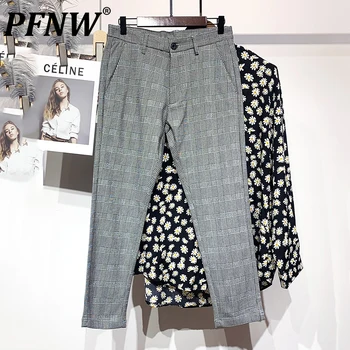 PFNW Outono Novos Homens Terno de Calça coreano de Moda Personalizada Slim Fit Verificado Belo Nicho de Calças de Elástico Versátil 28A3684