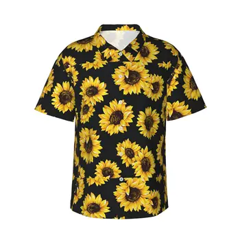 Girassol Mens Casual Havaiano Camisas De Manga Curta Com Botão Para Baixo De Camisas De Praia Tropical, Floral Camisas