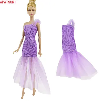 Glitter roxo Moda Plissado sem Mangas Vestido para a Boneca Barbie Sereia Fishtail Vestidos Vestido de 1/6 Bonecas Acessórios Brinquedos