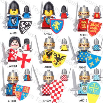 Medieval MOC 1pcs Cavaleiros de blocos de Construção de Soldado Guerreiro Figura Militar de Diy Exército Espada Castelo de Acessórios de Armas de Aniversário de Brinquedo