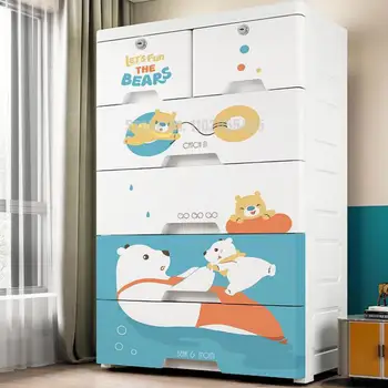 Extra-grande capacidade de gaveta, tipo de armazenamento de plástico do armário 66 ampla multi-camada espessada de guarda-roupa infantil de desenho animado toy