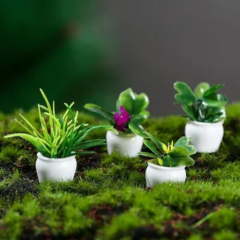 Lindo Verde de Planta de Casa de Decoração de Casa de bonecas em Miniatura Vasos de Plantas Brinquedo Conjunto de Acessórios para Melhorar a Decoração da Casa.
