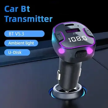 1pc Carro Leitor Adaptador sem Fio do USB de Tipo C Adaptador de Carro Transmissor de Dupla Interface Colorida Com Carro Rápido Luzes do Carregador Wi V9N9