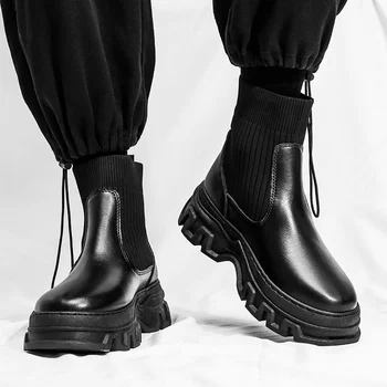 Moda Botas dos Homens Botas Chelsea Deslizar sobre Homens Impermeáveis Botas dos Homens Botas Outono Inverno Grossos Sapatos de homem