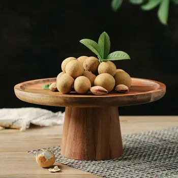 Bolo de tabuleiro de madeira maciça retro altos, modernos e criativos de estilo Japonês, placa de chá da tarde personalidade de frutas de mesa de sobremesa