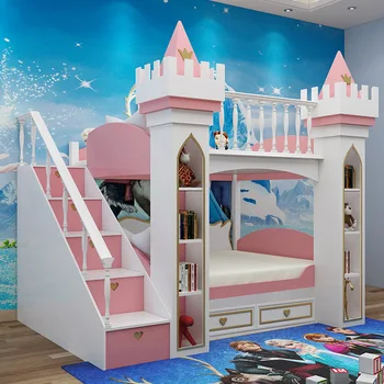 Madeira maciça princesa cama, sonho de menina castelo, menina rosa, cama de crianças, de dois andares cama, casa de campo, de gelo e de neve fantasia cama