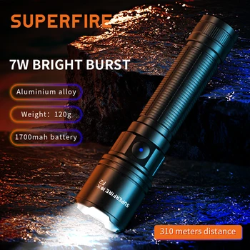 SuperFire F2 ultra potente lanterna led Portátil de longa duração recarregável lâmpadas do Tipo-C Zoom Tocha lanterna Camping Pesca