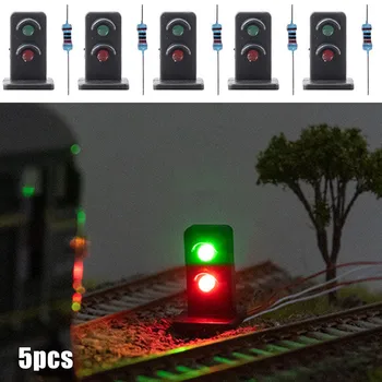 5Pcs OO HO Calibre 20mm LEDs Feita Verde/Vermelho Anão Sinais 2 Aspectos Trem Cenário traçado de Rua da Areia do Edifício Tabela de Modelos de Brinquedos