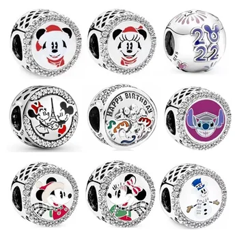 HOT 100% S925 de Disney do Minnie do Mickey de Série Charme Pingente de Grânulos de Ajuste Original, Pulseira Pandora Diy Jóias Finas Presentes de Natal