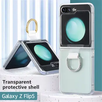 Galvanoplastia Anel Transparente caixa do Telefone do Silicone para Samsung Galaxy Z Flip 5 Flip5 5G Claro Macio Tampa à prova de Choque