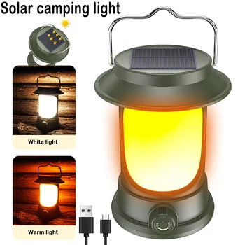 Solar Portátil de Mão Vintage Lanterna Acampando Recarregável USB ao ar Livre, Tenda de Luz DIODO emissor de Luz Quente Noite de Caminhadas, Pesca Lâmpada