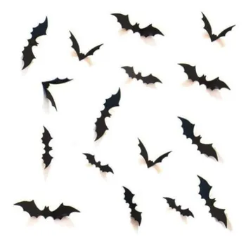144PCS Decoração de Halloween 3D de PVC Preto Morcego Festa de Halloween DIY Decoração do Bar Quarto de Festa de Halloween Assustador Decos Adereços Adesivo de Parede
