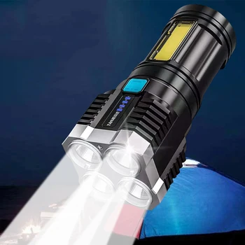4core Lanterna Super Brilhante Recarregável, Impermeável Exterior de Multi-função Led de Longo alcance Holofotes da Bateria de Exibição de Luz da ESPIGA