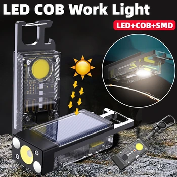 LED COB Lanterna elétrica do Keychain 500LM Tipo Solar-C USB Recarregável de Mão Portátil de Emergência de Trabalho Camping Lanterna Luz