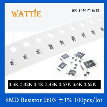Resistor SMD 0603 1% 3.3 K 3.32 K 3.4 K 3.48 K 3.57 K 3.6 K K 3.65 100PCS/monte chip resistores de 1/10W 1,6 mm*0,8 mm