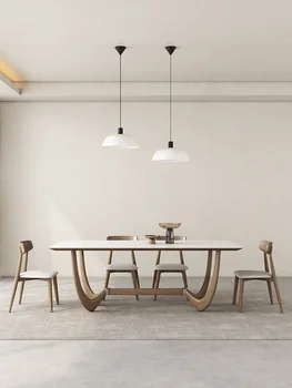 Luz e extravagante mesa de jantar de mármore retangular pequena família família moderna e simples, oval rock prato de mesa de jantar