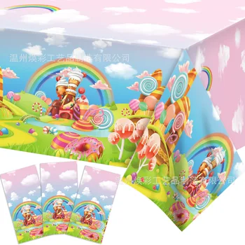 130X220cm Cartoon arco-íris Doces Castelo Toalha cor-de-Rosa de Rosca Mesa de sorvete Tampa Feliz Meninas Princesa da Festa de Aniversário de Decoração