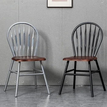 Nordic Cadeiras para Cozinha, Ferro de engomar Quadro de Restaurante, Cadeira de Madeira maciça Sentado Rosto Computador Cadeira de Encosto Curvo Móveis para Casa