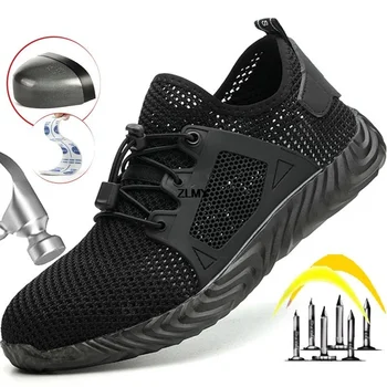 Malha de Calçados de Segurança Homens Verão de Aço Toe Sapatos de Trabalho da Prova da Punctura Anti-quebra Botas de Segurança do Trabalho o Homem Respirável Segurança Botas Masculinas
