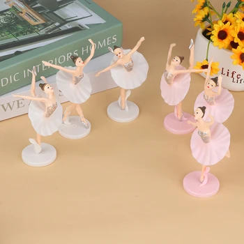 3Pcs Branco/cor-de-Rosa Bailarina Menina Figuras Meninas Dançando Enfeite Decoração Playset Bolo de Aniversário Princesa Ornamentos