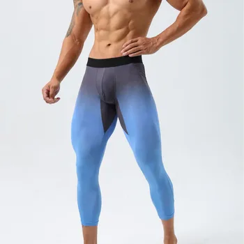 Fitness esportes de calças apertadas cortada calças de homens do alto de nylon elástico de fitness Americana calças